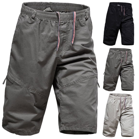Big & Tall Men's 3/4 Capri Cargo Shorts Below Knee Quick Dry Twill Outdoor Hiking Short Pants with Multi Pockets Drawstring Elastic Waist Belt Loops Performance
