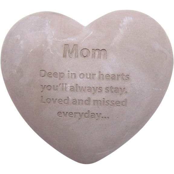 Wowser Brands Mom Heart Shaped Memorial Stone, Sympathy Gift, Remembrance Garden Accent, 6 inches
