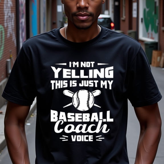 Men'S NateeVibrant Baseball Coach Graphic T-Shirt - Black Casual Short Sleeve Tee with White Print, Breathable & Comfortable for Spring & Summer, Perfect for Casual Attire, Baseball Shirt