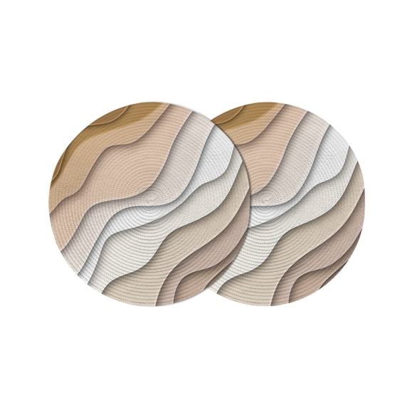 Beige Ombre Round 13 Inch Placemats Set of 2, Modern Geometric Abstract Aesthetic Cream HeatResistant Non Slip Place Mats for Dining Table, Wipeable Braided Kitchen Table Mats for Housewarming