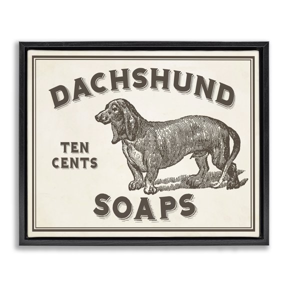 Stupell Industries Farmhouse Daschund Soap Vintage Sign Black Floating Frame Canvas Art, 31 x 25, by Lil' Rue