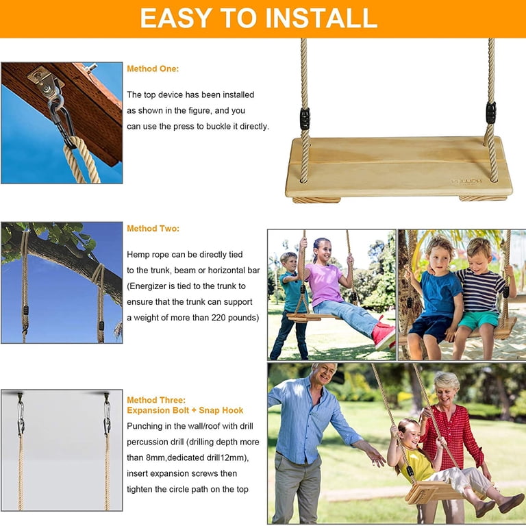 Wood Swing Seat Wooden Set Adult Adjustable Hemp