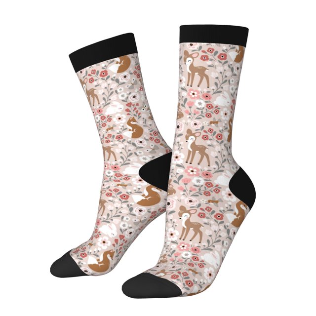 Balery Autumn Floral Deer Calcetas Largas con Estampado para Hombre y Mujer – Suaves y Transpirables, Talla Única (US 5-11)