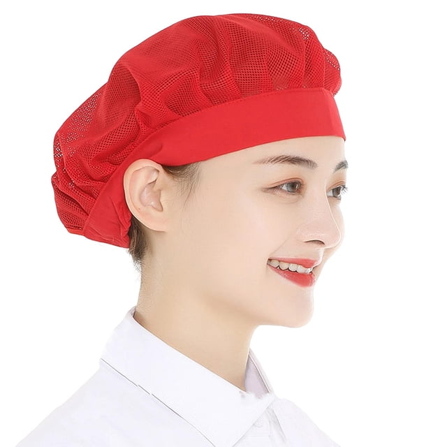 Visland Chef Hat Unisex Kitchen Hat Hotel Restaurant Cook Cap Good Breathability Hollow Mesh Solid Color Waiter Chef Work Cap Workshop Factory Hat
