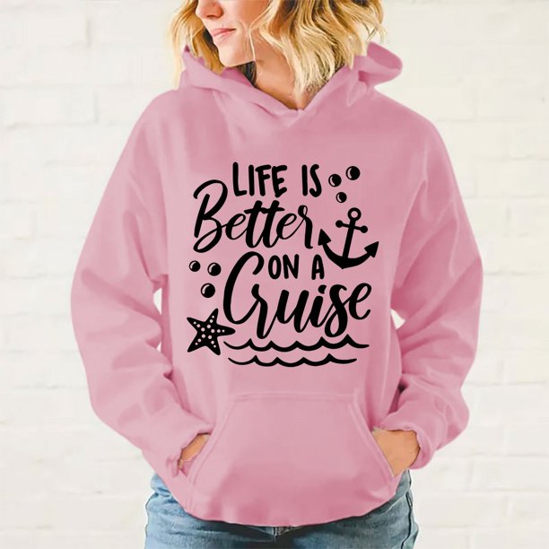 Nueva moda La vida es mejor en un crucero Sudadera con capucha estampada Unisex Otoño e Invierno Sudadera deportiva suelta Sudadera con capucha Casual Top