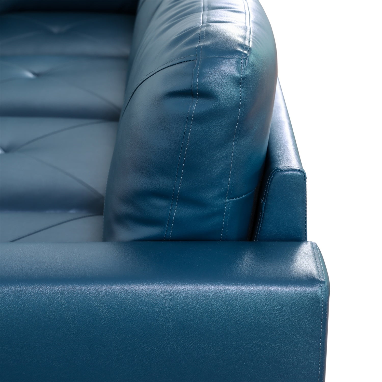 Hommoo Faux Leather Modern Sectional Sofa, Living Room Furniture Sets,L Shaped 4-Seat Couch Sofa Set for Home, Apartment, Dorm, 16'' Back Height, Denim(No Ottomans)