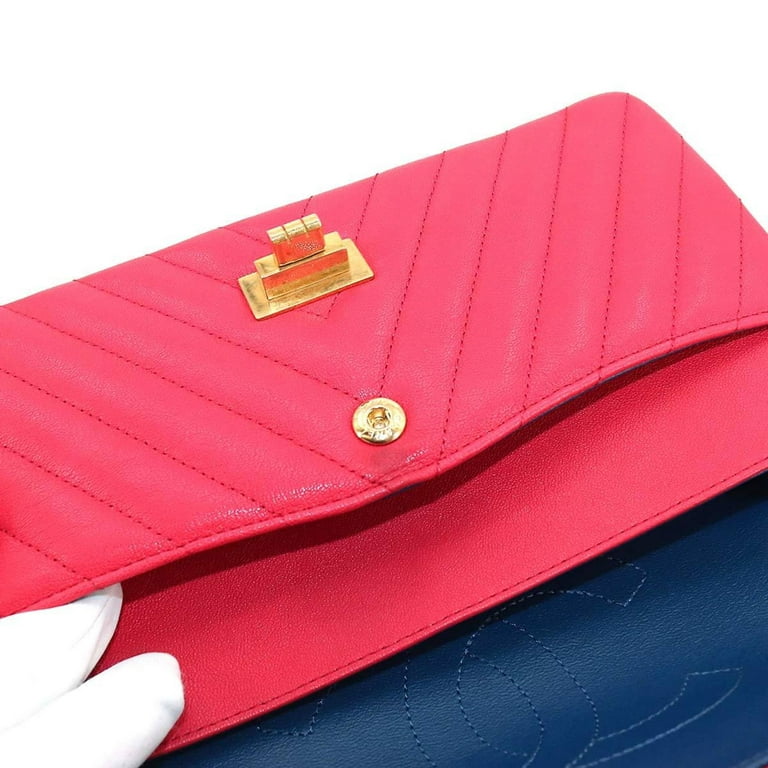 Chanel Red Chevron Leather Wallet On Chain