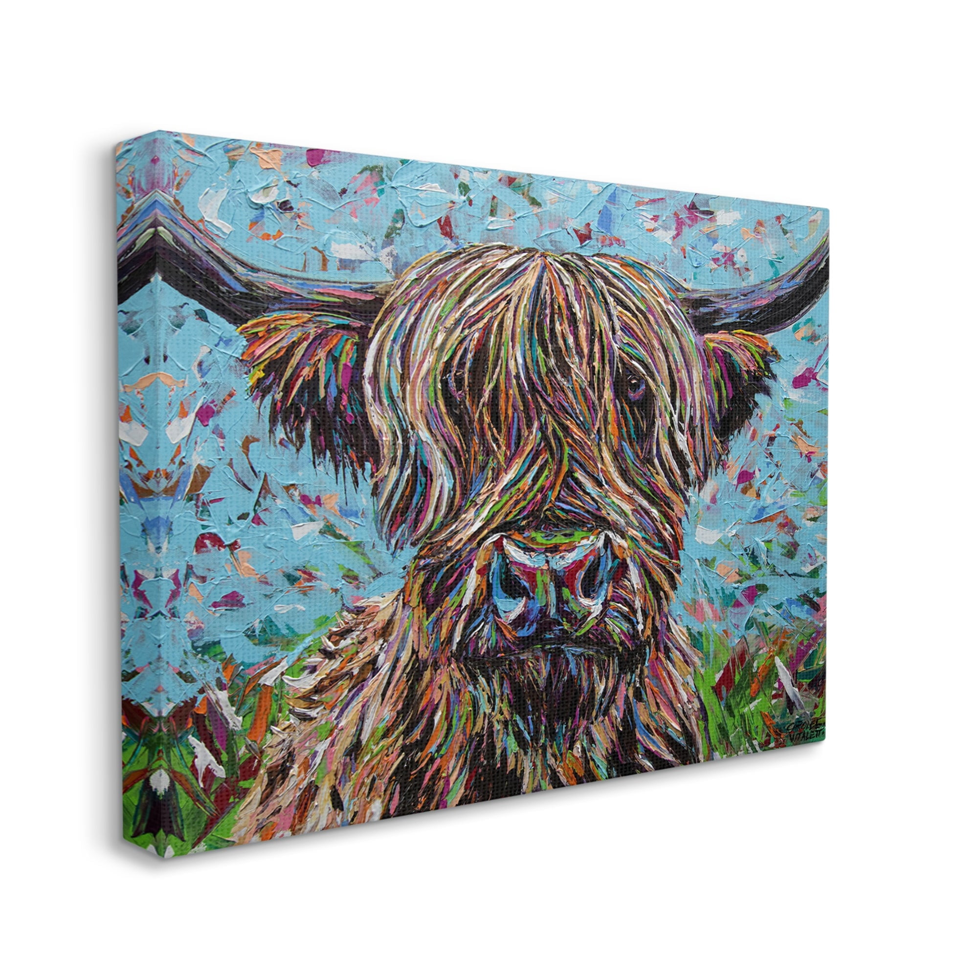 Stupell Industries Highland Cattle Cow Layered Flecked Abstract Portrait Painting Gallery Wrapped Canvas Print Wall Art, Design by Carolee Vitaletti