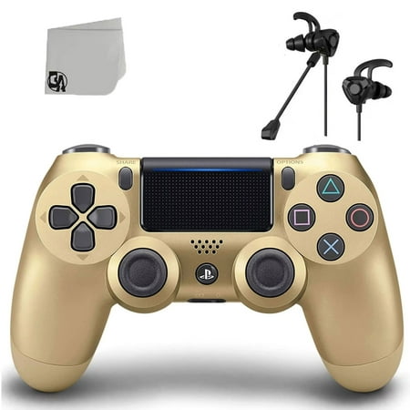 DualShock PS4 Wireless Gold Blue Controller With Earbuds Bundle - Like New with BOLT AXTION
