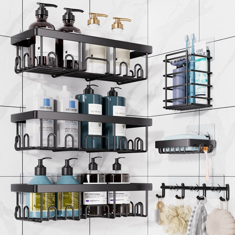 Ophanie 6-Piece Adhesive Shower Caddy Set, Black photo 1