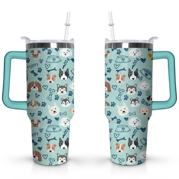 Double-Walled Dog Lover Coffee Tumbler 40oz - Durable Stainless Steel Mug with Handle & Straw - Cute Gift for Women