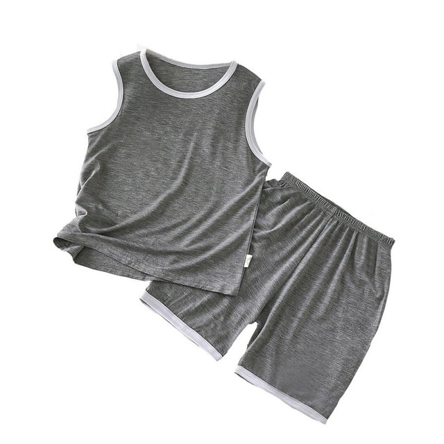 Tenues d'Été pour Garçons Tout-Petits Gilet Shorts Amples Fins Sans Manches Pyjamas Col Rond Vêtements de Maison Ensembles de Vêtements pour Enfants Taille 3-4T
