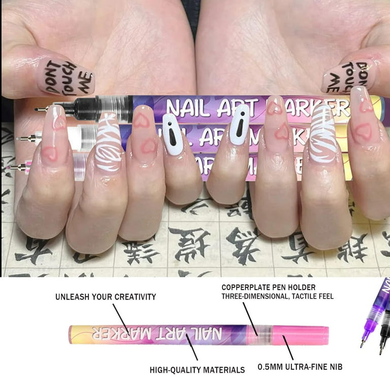 12 Color Nail Art Pens, 0.5 MM Nail Polish Pens Set Drawing