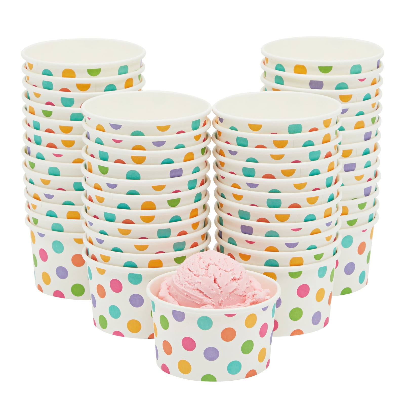50 Pack Disposable Ice Cream Cups for Polka Dot Themed Birthday Party, Baby Shower, 8 oz