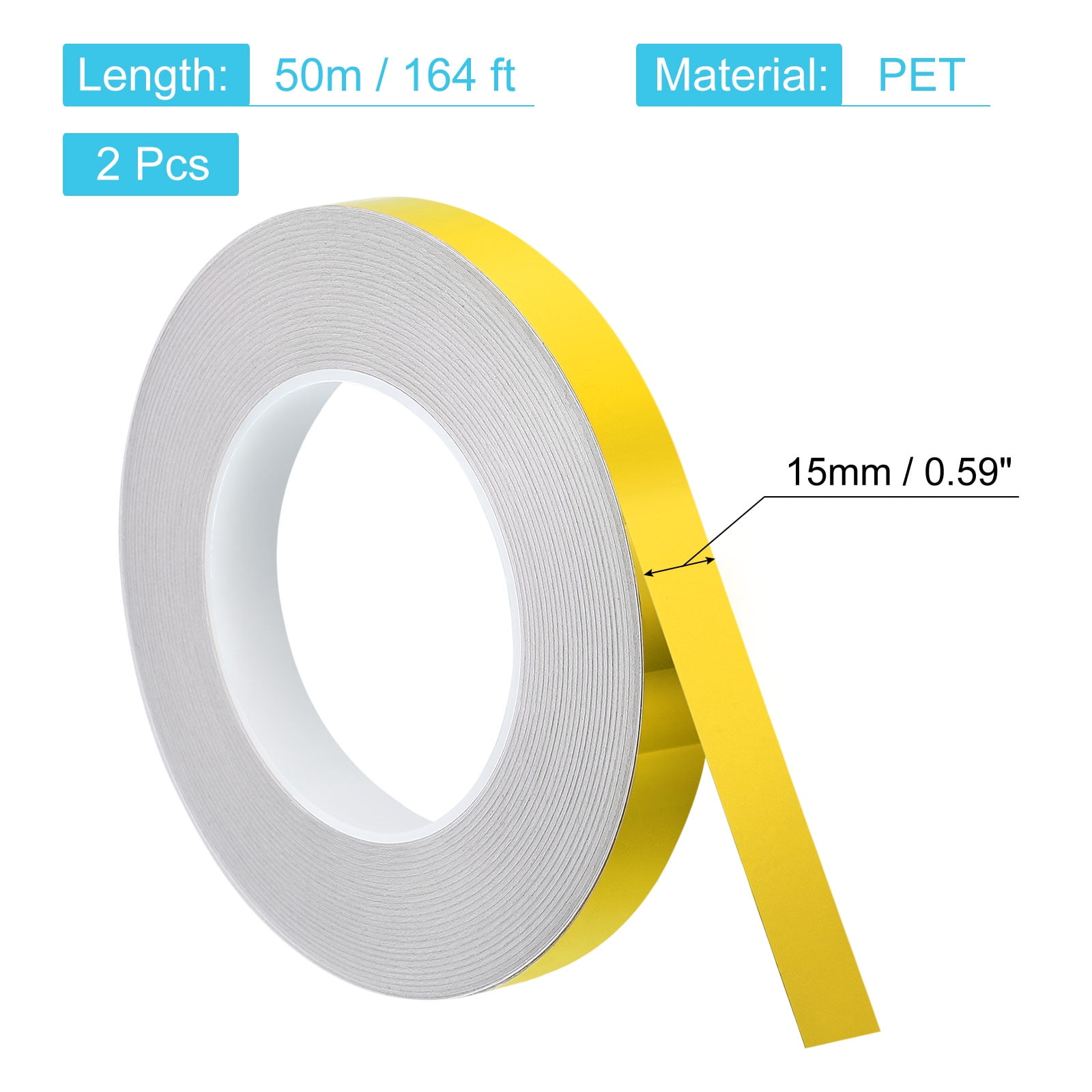 Uxcell Metallic Tape, 0.59 in x 164 ft Self Adhesive Metalized Polyester Film Tape Waterproof Shiny Washi Tape for Walls Graphic Arts Gifts Wrapping Crafts Decoration, Gloss Gold, 2 Pcs