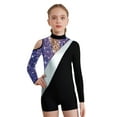 thumbnail image 1 of YONGHS Kids Girls Gymnastics Glitter Unitard Cold Shoulder Long Sleeve Rhinestones Color Block Patchwork Leotard Snakeskin Blue 8, 1 of 5