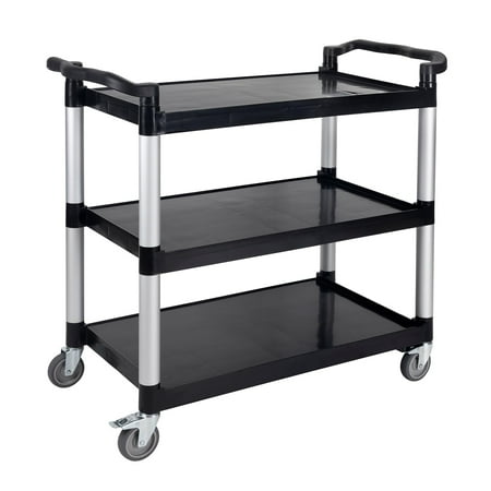 UNICOO® Heavy Duty Plastic Utility Cart 550lbs, 3-Tier Rolling Service Cart with Lockable & Silent Wheels, Anti-Rust & Easy Clean for Restaurant, Office, Garage & More, 41x19.5x39 Inches (Black)