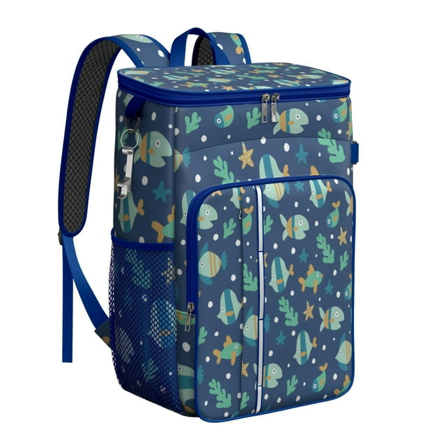 Colorful Sea Creatures and Fish Backpack Cooler, Leakproof Insulated Cooler Bag, Waterproof Lunch Backpack for Ocean Trips, Beach Days