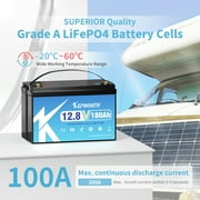 LiFePO4 Battery 12V 180Ah Lithium Batteries with 100A BMS, 4000+ Deep Cycle Rechargeable, Grade A battery Cells, 10-Year Lifetime, for Solar, Marine, Trolling Motor, Boat. 29.2V 8A Charger included