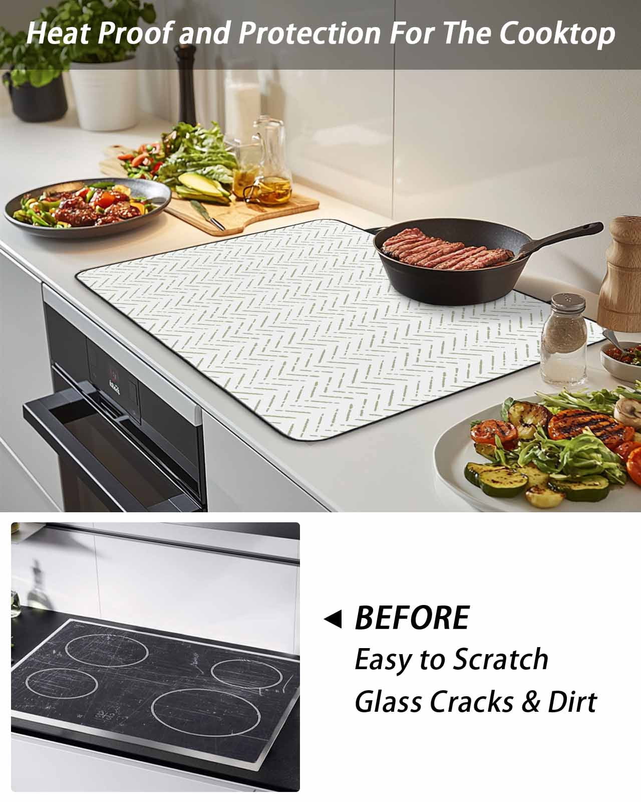 Stove Top Covers for Electric Stove, Sage Green Striped Glass Stovetop Cover Protector, Modern Abstract Art Geometric Induction Cooktop Protector Oven Mat for Kitchen Countertop 24"x21"