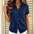 thumbnail image 5 of Women's Short Sleeve Button Down Shirt Casual Stretch Blouse with Collar, 5 of 6