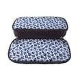 thumbnail image 5 of Picia Blue Ink Flowers Pattern Large Capacity PU Leather Pencil Case Organizer Pen Marker Holder Double Zipper Storage Bag Big Pencil Pouch for College Office, 5 of 6