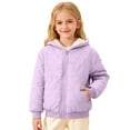 thumbnail image 2 of Cuzibr Girls Puffer Jacket Hoodie Solid Color Quilted Windproof Sweatshirt Casual Plaid Long Sleeve Comfy Sport Jacket Kids Outwear,Purple,3-4 Years, 2 of 7