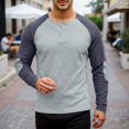 thumbnail image 2 of KHONTS Men's Henley Shirt Raglan Long Sleeve T Shirts Casual Lightweight Tops Classic Fashion Tees Light Gray XL, 2 of 5