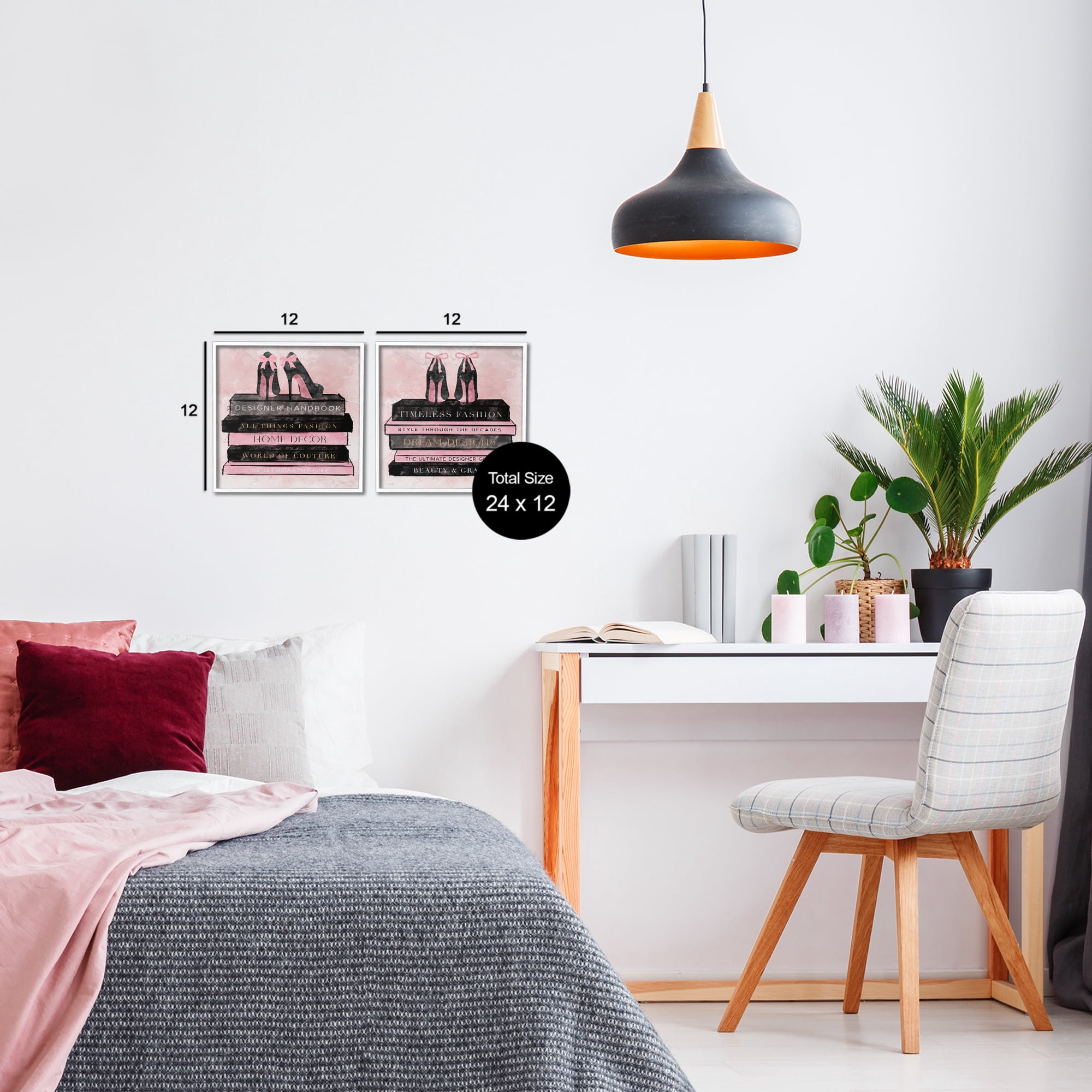 Stupell Industries Pink Heels Atop Books 2 Piece White Framed Giclee Art Set, design by Natalie Carpentieri