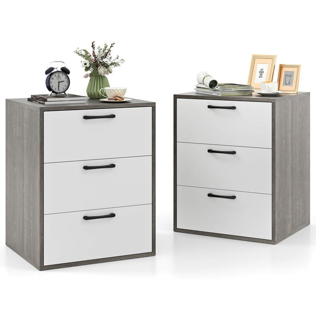 Costway Commode 2 Pcs à 3 Tiroirs Armoire de Rangement avec Grand Espace de Rangement