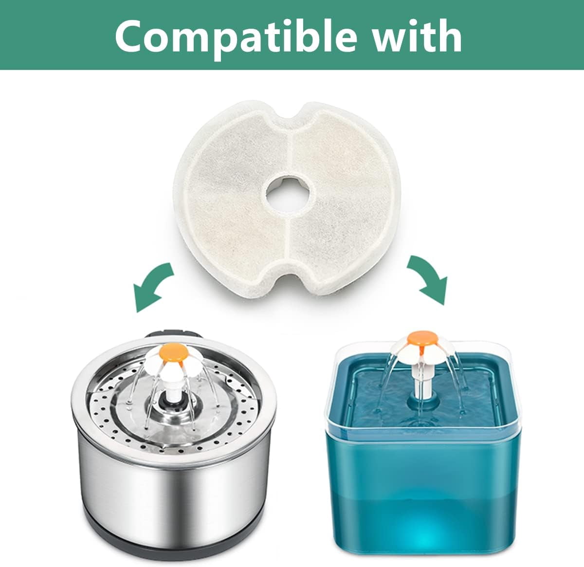 16-Pack Cat Fountain Filters, Activated Carbon Replacement Filters for Pet Water Dispenser Stainless Steel 84oz or Cubic Water Fountain 67oz