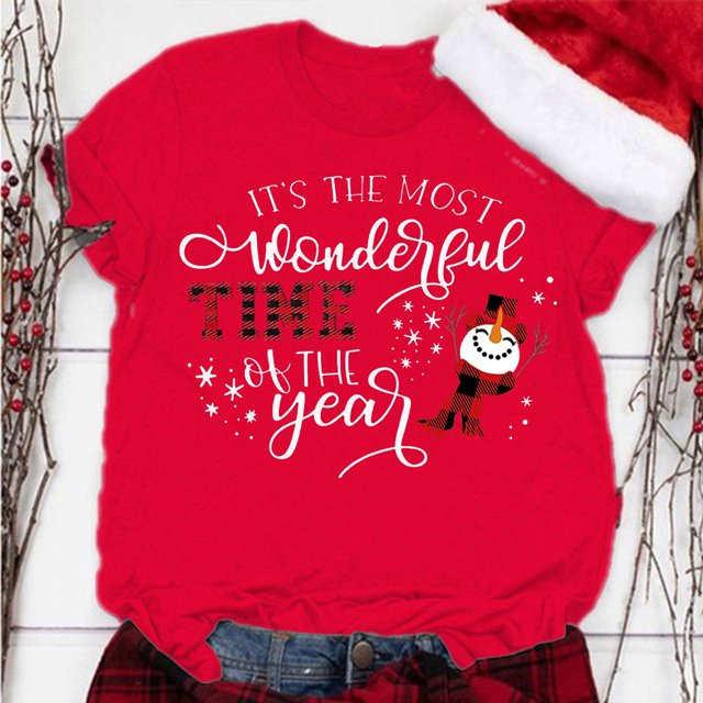 MPWEGNP Noël C'est la Plus Belle Période de l'Année T-Shirt à Manches Courtes Col Rond Imprimé Lettre pour Femmes Rouge TTG
