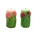 thumbnail image 1 of Chandelle Pilier Gravée de Tulipes Non Parfumée Moyenne Asstd - Ensemble de 2, 1 of 3