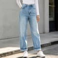 thumbnail image 4 of Karymi Jeans for Women Vintage Loose Straight, High Waist Denim Long Pants, Roll Cuff Wide Leg Trousers with Pockets, 4 of 6