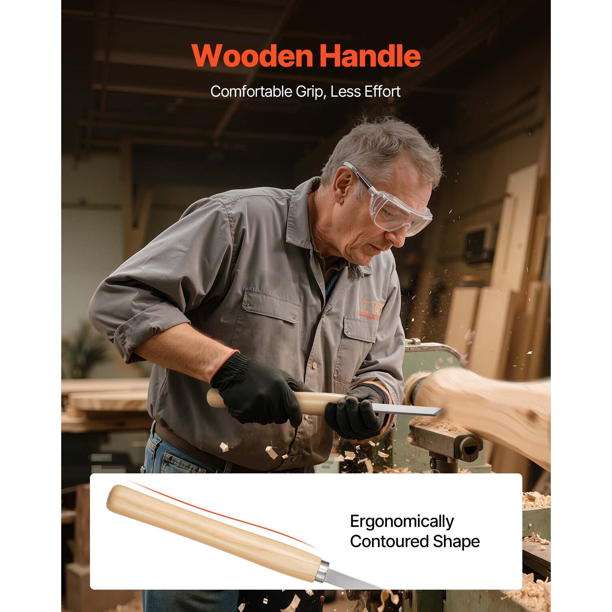 Wood Lathe Chisel Set 8-Piece Carbon Steel Blades 2 Skew Spear Parting Round Nose Gouge Tools with Oxford Bag for Woodworking Beginners
