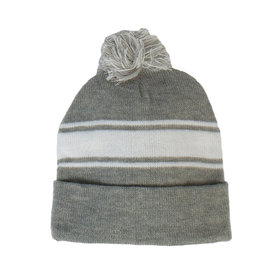 Top Headwear Unisex Men's Women's Stripe Pom Pom Beanie, Gray/White