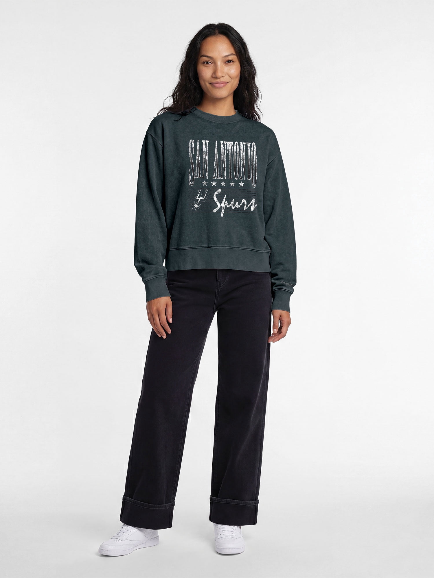 San Antonio Spurs Reebok Womens Denim Wash Mock Neck Sweatshirt