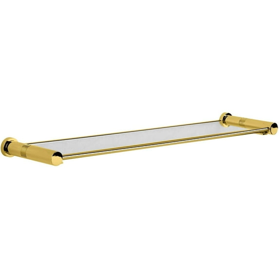 AGM Home Store Ribbet Wall Mounted Glass Shelf Bathroom Organizer Towel Rack Storage, Brass