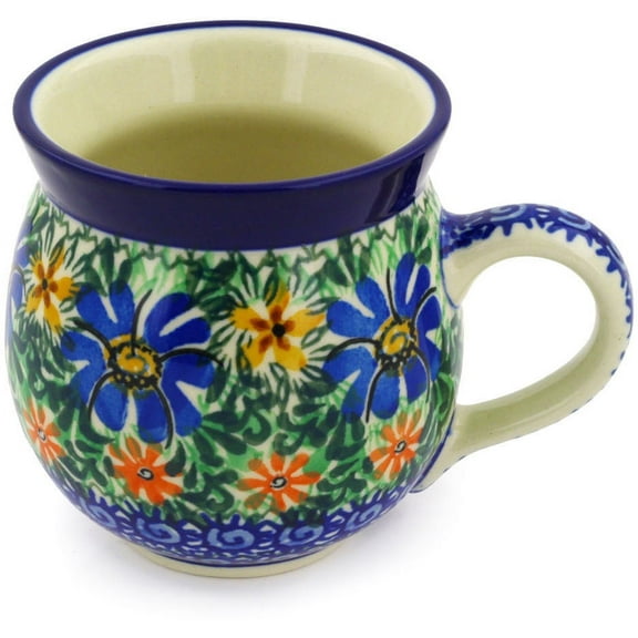 Polish Pottery Bubble Mug 12oz Polmedia Profusion Theme UNIKAT Hand Painted in Boleslawiec, Poland   Certificate of Authenticity