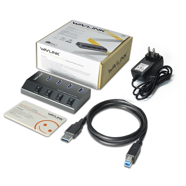 USB 3.0 4-Port Hub with Individual On/Off Switches - High-Speed Multiport Splitter for Laptop, PC, Mac & Desktop, Portable USB Expander Adapter