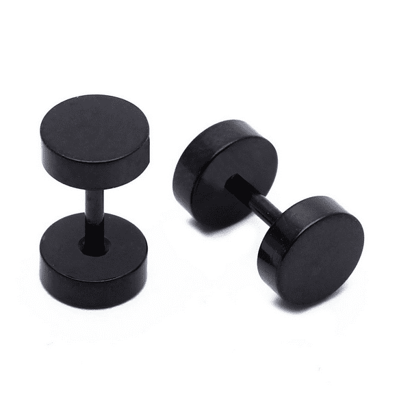 3 Pair of Men's Barbell Stainless Steel Ear Studs Earrings Black 6mm