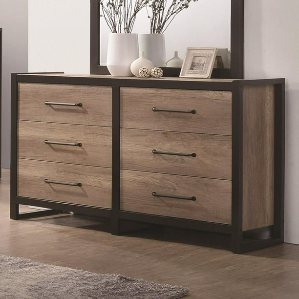 Wood Metal Dresser Natural Oak Brown Black Walmart Com