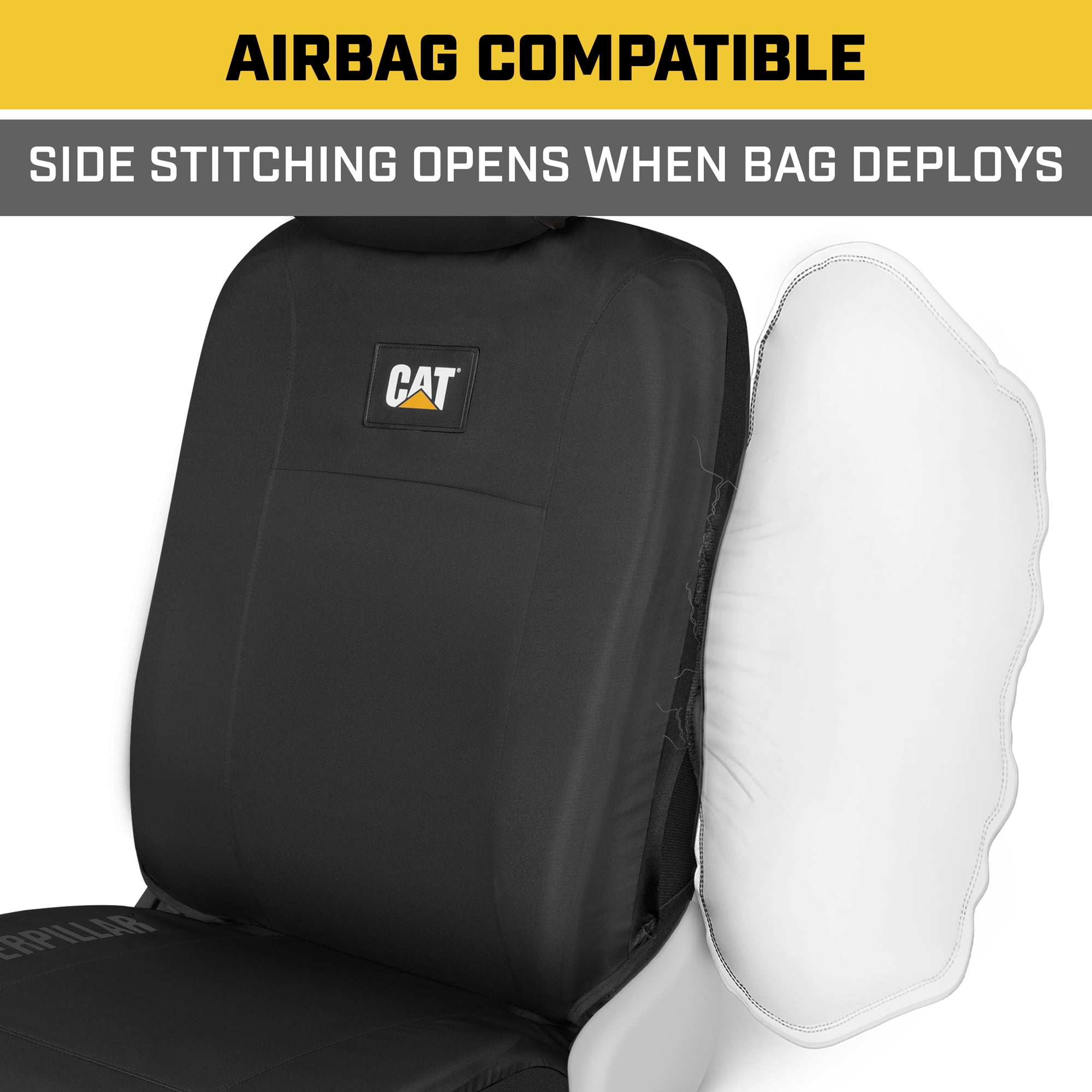 Cat DuraDrive Car Seat Cover, Black Oxford - Heavy Duty Canvas Seat Cover for Cars Trucks SUV, Universal Fit Car Seat Cover for Front Seat 1pc, Automotive Interior Cover, Ideal Truck Seat Cover