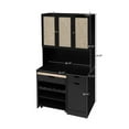 thumbnail image 4 of 69.29" Kitchen Pantry Storage Cabinet, Modern Buffet Cabinet with Kitchen Cart, Tall Kitchen Hutch Cabinet with Microwave Stand, Food Pantry Cabinet with 3 Rattan Doors and Adjustable Shelves , Black, 4 of 6