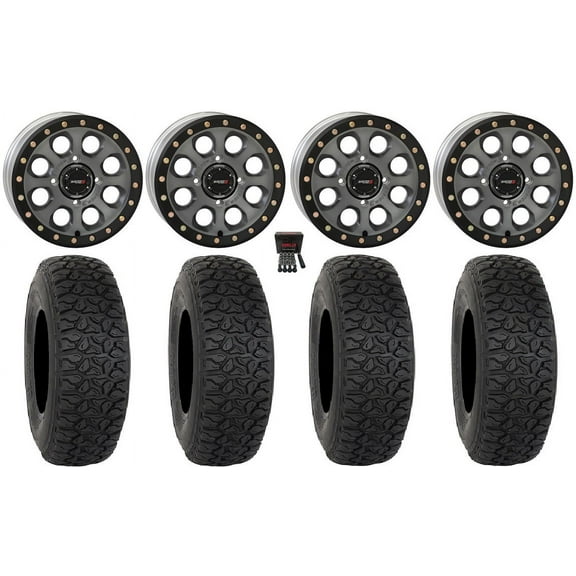 System 3 SB-7 14" Wheels Titanium (4 3) 30" DX440 Tires Kawasaki Mule Pro FXT