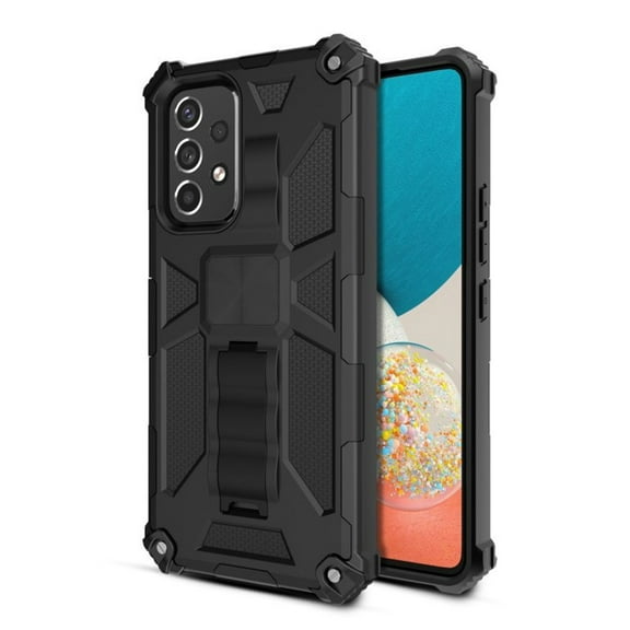 Sturdy Hybrid Protector Case Cover (with Stand) for Samsung Galaxy A53 5G - Black / Black