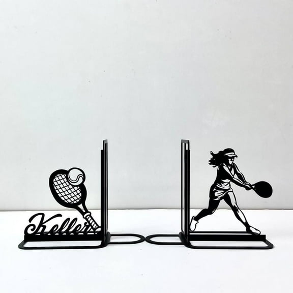 Craftnamesign Custom Woman Tennis Metal Book Ends for Shelves, Bookshelf Decor