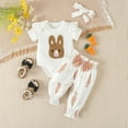 thumbnail image 2 of ZHUASHUM Outfits For Boys Girls Short Sleeve Easter 2Pieces Clothes Sets Rabbit Embroider Romper Bodysuit Pants Headbands Outfits Coffee,18-24 Months, 2 of 7