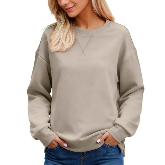 VNKIDY Women's Sweatshirt Street Style Solid Color Oversized Crewneck Sweatshirt Long Sleeve Loose Fit Pullover With Stitch Detail For Daily Wear Casual Tops