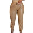 thumbnail image 2 of Utoimkio Women's Straight Leg Leather Pants High Waisted Drawstring Lounge Pants for Women, 2 of 5